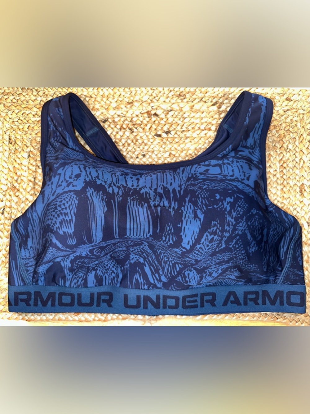 NEW Under Armour Compression Crossback Mid Printed Sport Bra Plus BLUE 2X NWOT